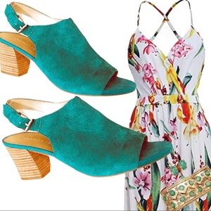 Franco Sarto “Monaco” Emerald Green Suede Mules 8